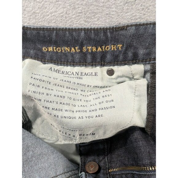 American Eagle Jeans Mens Size 32x34 Blue Original Straight Faded Whiskers Y2K - Picture 12 of 14